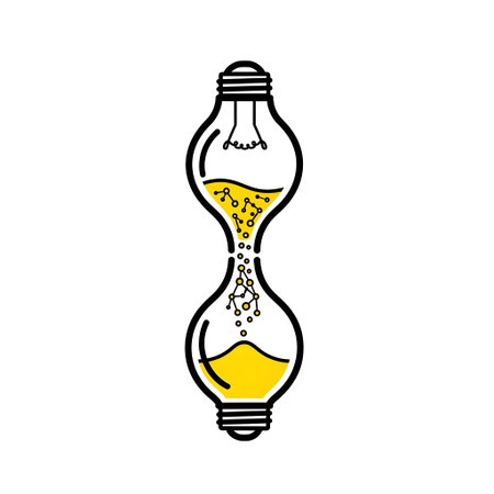 An hourglass shape formed by two lightbulbs with yellow liquid flowing between them.