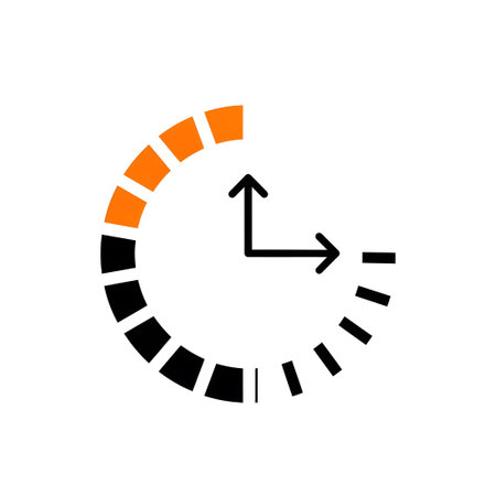 Circular progress bar with clock hands and orange segments on white Clear details and vibrant col...の写真素材