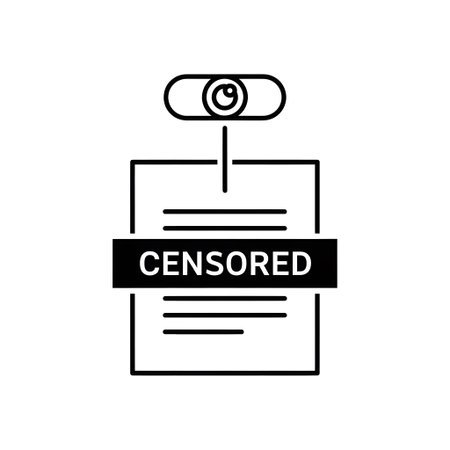 A webcam icon hovers over a document with a black bar labeled CENSORED. Clear details and vibrant...の写真素材