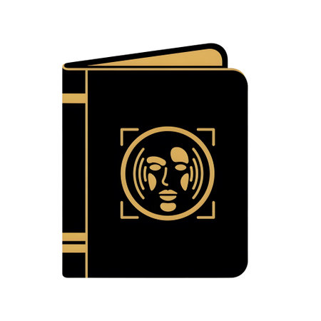 Digital showing black book with gold face recognition icon on white background keywords: book,...の写真素材