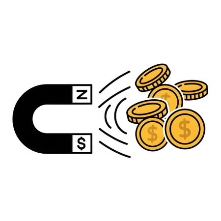 Magnet with N and S poles attracting dollar coins on white background Clear details and vibrant c...の写真素材