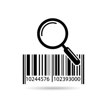 Digital showing magnifying glass over a barcode with numbers keywords: barcode, magnifying...の写真素材