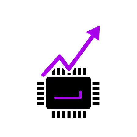A purple arrow graph shows upward growth from a black computer chip icon. Clear details and vibra...の写真素材