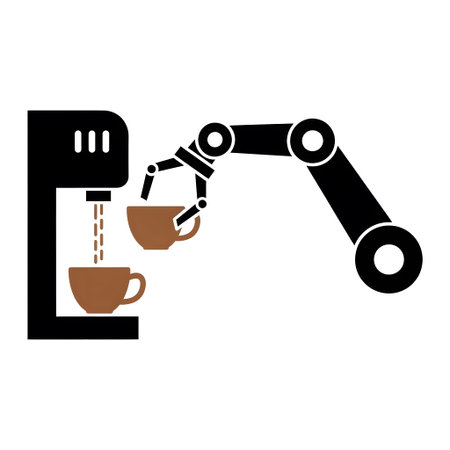 Service showing robotic arm serving coffee from machine into cup keywords: robot, automation,...