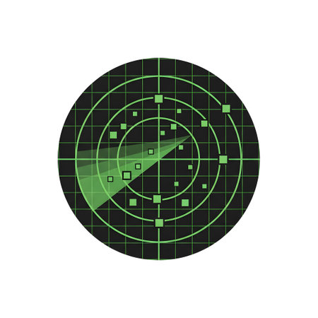 A green radar screen with a grid and detected objects on a white background Clear details and vib...の写真素材