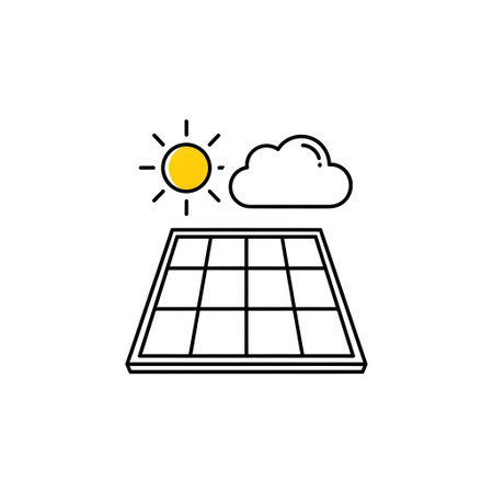A solar panel with a sun and a cloud above it on a white background. Clear details and vibrant co...の写真素材