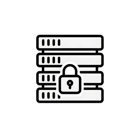 Digital showing server rack with padlock icon on white background keywords: server, rack, data,...