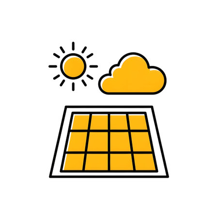 Solar panel with sun and cloud icons on a white background. Clear details and vibrant colors enha...