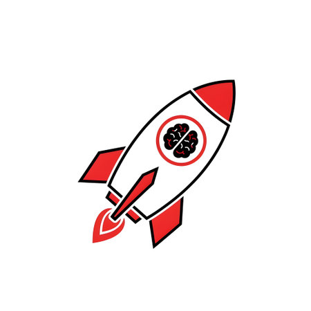 Mind showing rocket ship with brain icon and flamesの写真素材