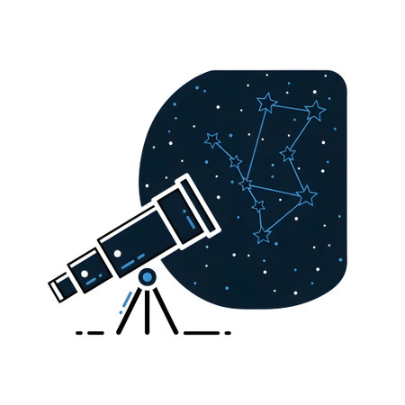 Telescope viewing a constellation in a dark starry night sky. Clear details and vibrant colors en...