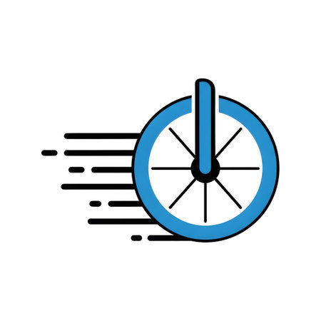 A blue wheel with a power button symbol and black motion lines indicating speed. Clear details an...の写真素材