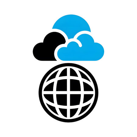 A black globe with overlapping black and blue clouds above it. Clear details and vibrant colors e...