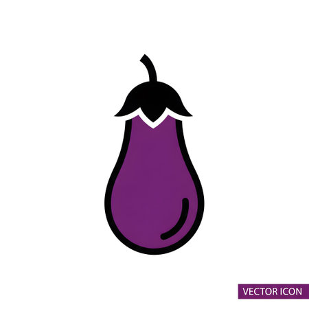 Purple showing purple eggplant icon with black outline and white background vector keywords:...の写真素材