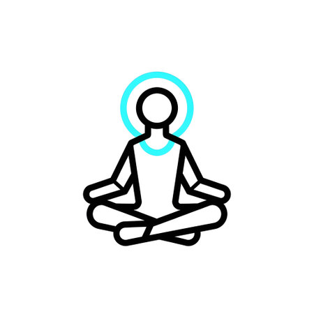 Pose showing simple yoga pose icon with blue ring. High resolution image suitable for commercial...の写真素材