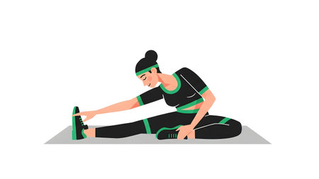 Stretching showing woman stretching legs on yoga mat fitness exercise. High resolution image...