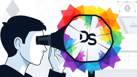 A person peers through a spyglass revealing a colorful spectrum. Clear details and vi...