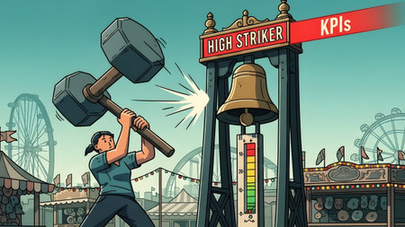 Person playing a high striker game at a carnival, hitting the bell with a large hammer. Clear det...の写真素材