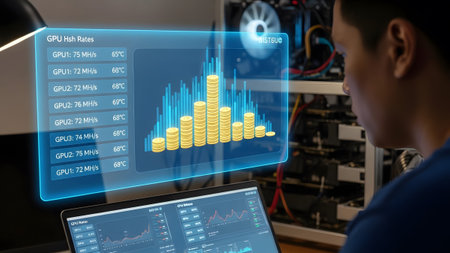 Monitoring GPU hash rates and performance data for cryptocurrency mining operations on a...