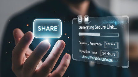 Digital interface shows SHARE button and secure link generation details Clear details and vibrant...