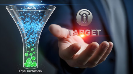 Business concept of leads converting to loyal customers using a digital funnel. Clear details and...の写真素材