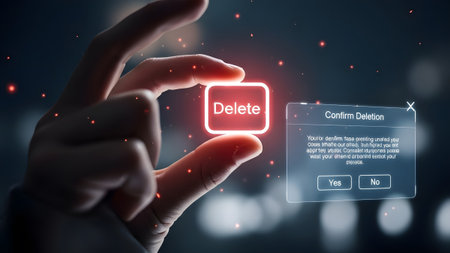 Dialog showing finger pressing delete button with confirmation dialog. High resolution image...