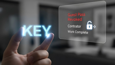 Finger touching glowing word KEY with revoked guest pass notification Clear details and vibrant c...