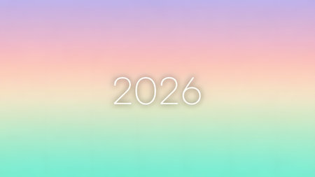 The year 2026 is displayed in white text against a soft pastel gradient background. Clear details...