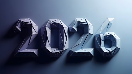 3D geometric numbers 2026 in faceted style with dramatic lighting and shadows. Clear details and ...の写真素材
