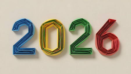 Numbers 2026 crafted from colorful rolled paper strips on a light background. Clear details and v...の写真素材