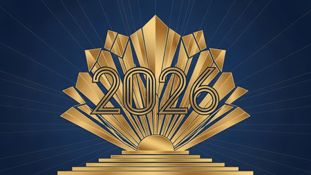 Golden showing golden art deco 2026 new year celebration emblem : 2026, new year,...
