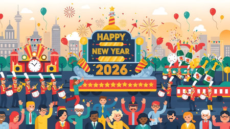 City showing city new year 2026 celebration parade festivalkeywords: happy new year, 2026, city,...