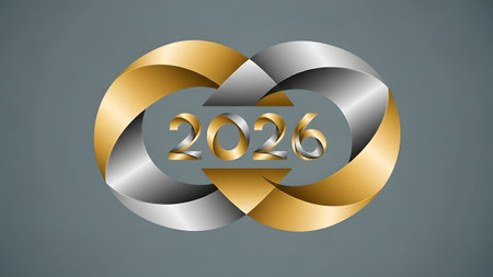 Silver showing interlocking gold and silver rings forming infinity symbol with 2026 :...