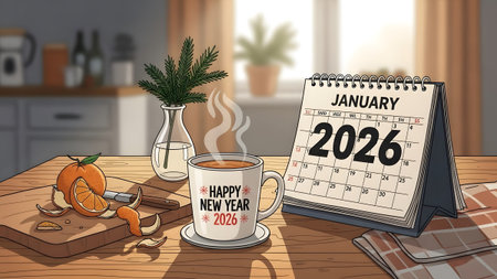 Happy New Year 2016 calendar with cup of coffee on the wooden table