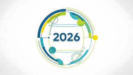Abstract circular design with the year 2026, representing technology and future concepts