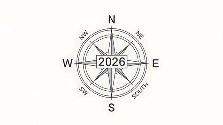 Miscellaneous showing compass with the year 2026 in the center on a white background :...