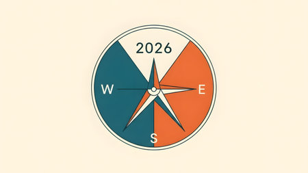 A circular compass graphic with the year 2026 prominently displayed and directional markers.