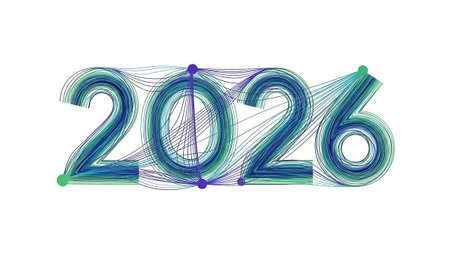 The number 2026 is created with connected lines and dots in a blue and green gradient on white.