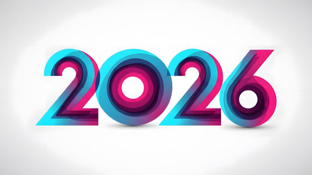 Bold numbers spelling 2026 with a layered colorful gradient effect on a white background.