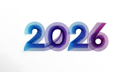 The number 2026 is formed by swirling lines with a blue to purple gradient on a white background.