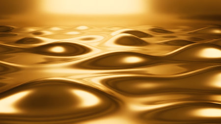 Shimmering golden liquid surface creating an abstract and luxurious background with fluid waves