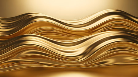 Elegant shimmering abstract background with smooth golden waves and luxurious liquid textureの写真素材