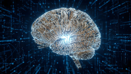 Artificial intelligence brain with glowing digital connections representing advanced data processing