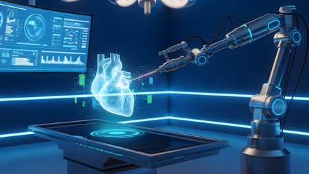Robotic surgery performing a heart operation using advanced holographic technology