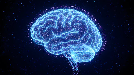 Digital intelligence: a glowing conceptual human brain made of interconnected particles