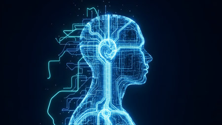 Artificial intelligence brain representing human mind and digital technology interface