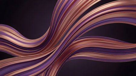 Elegant metallic purple and copper flowing ribbons abstract background design