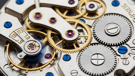 Close-up view of the intricate mechanical gears and jewels within a precision watch movement