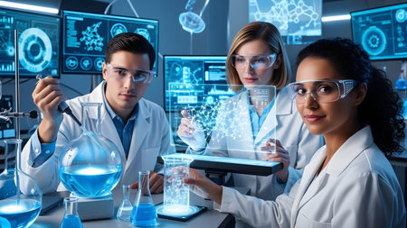Scientists collaborating on advanced research in a high-tech laboratory environment