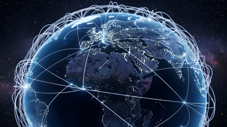 Global network connectivity and data exchange across the planetの写真素材