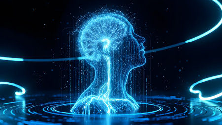 Artificial intelligence brain and human mind concept representing digital data transfer